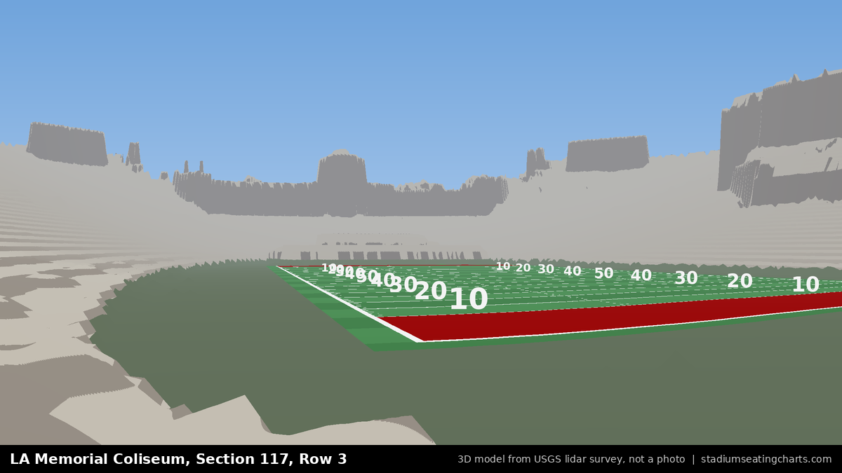 View from LA Memorial Coliseum Section 117, Row 3, looking toward the field