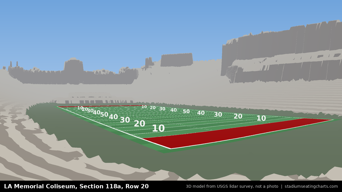 View from LA Memorial Coliseum Section 118A, Row 20, looking toward the field