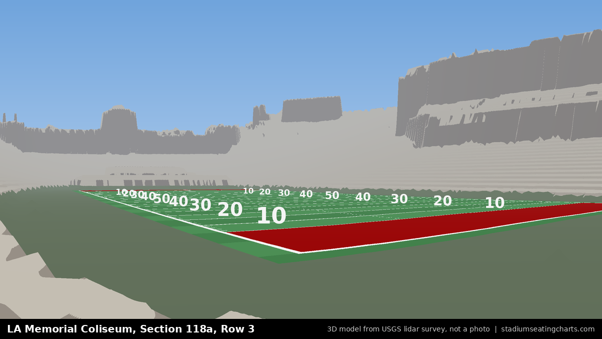 View from LA Memorial Coliseum Section 118A, Row 3, looking toward the field