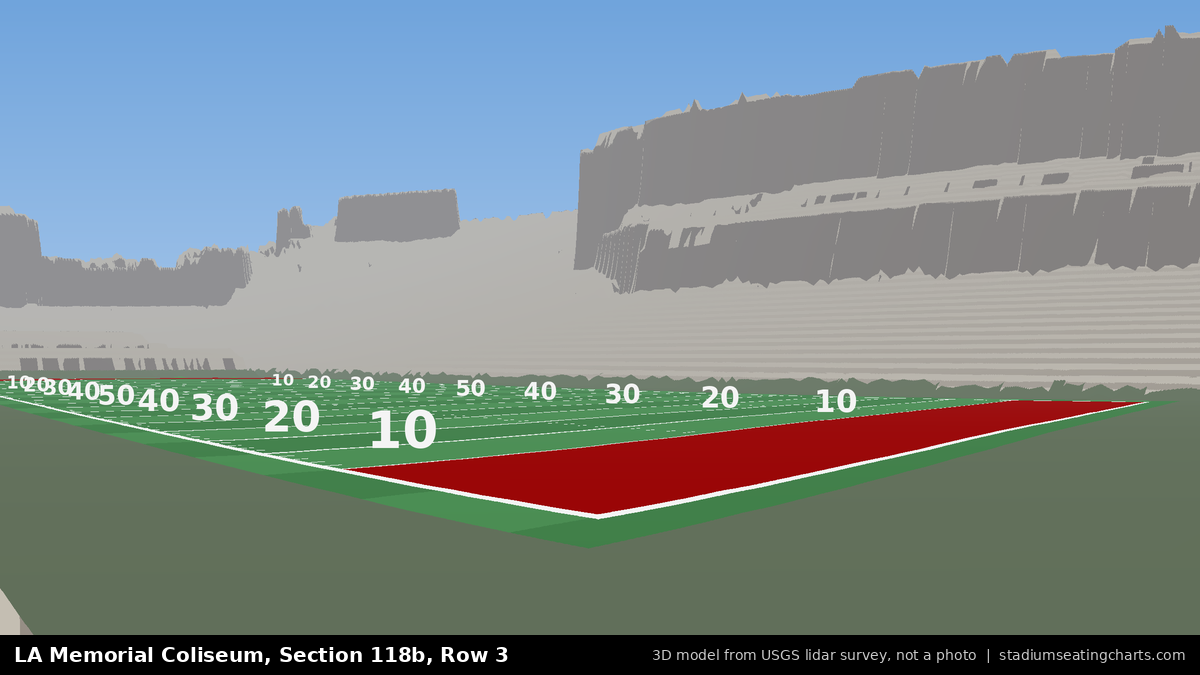 View from LA Memorial Coliseum Section 118B, Row 3, looking toward the field