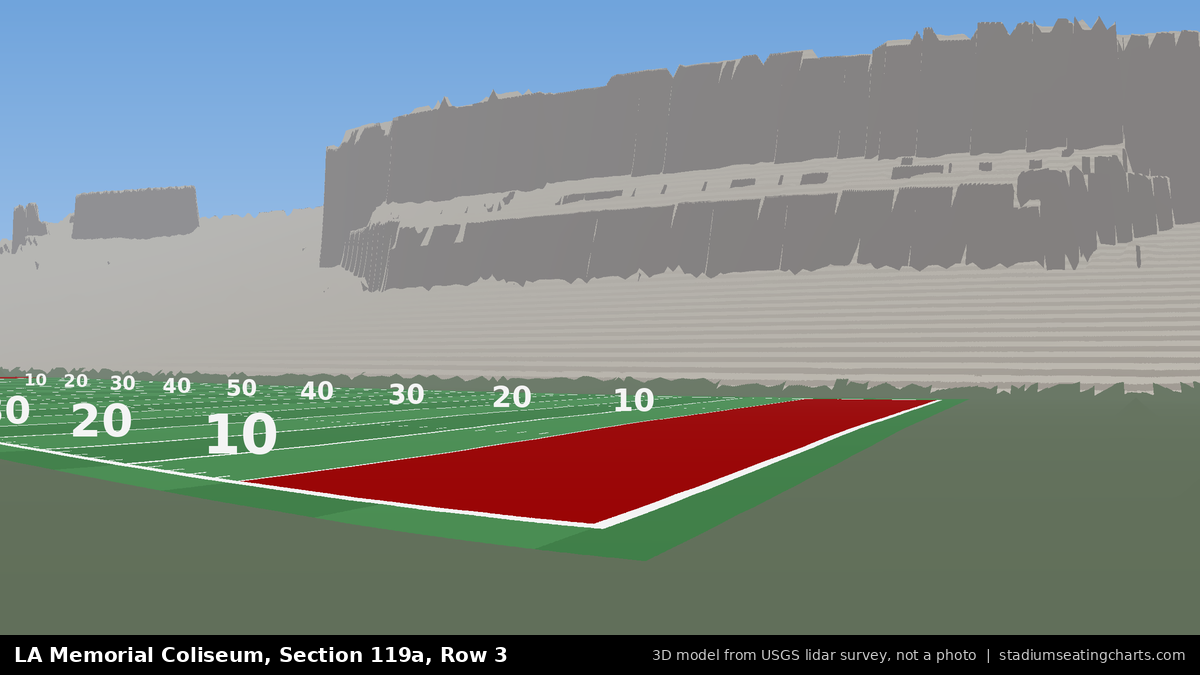 View from LA Memorial Coliseum Section 119A, Row 3, looking toward the field