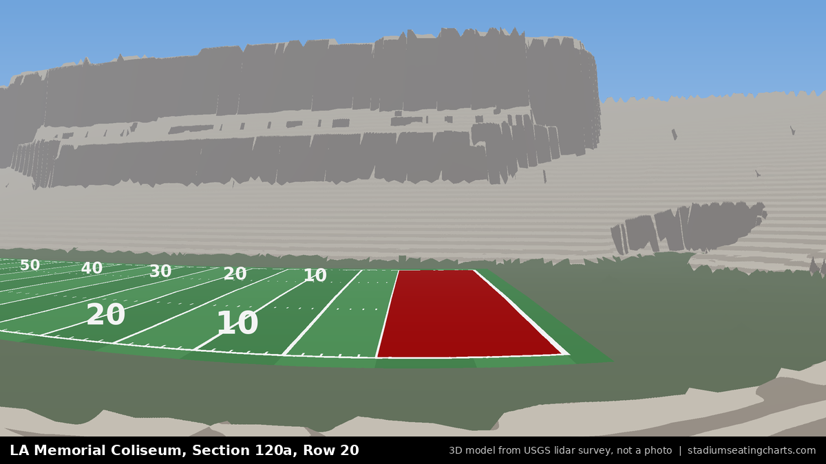 View from LA Memorial Coliseum Section 120A, Row 20, looking toward the field