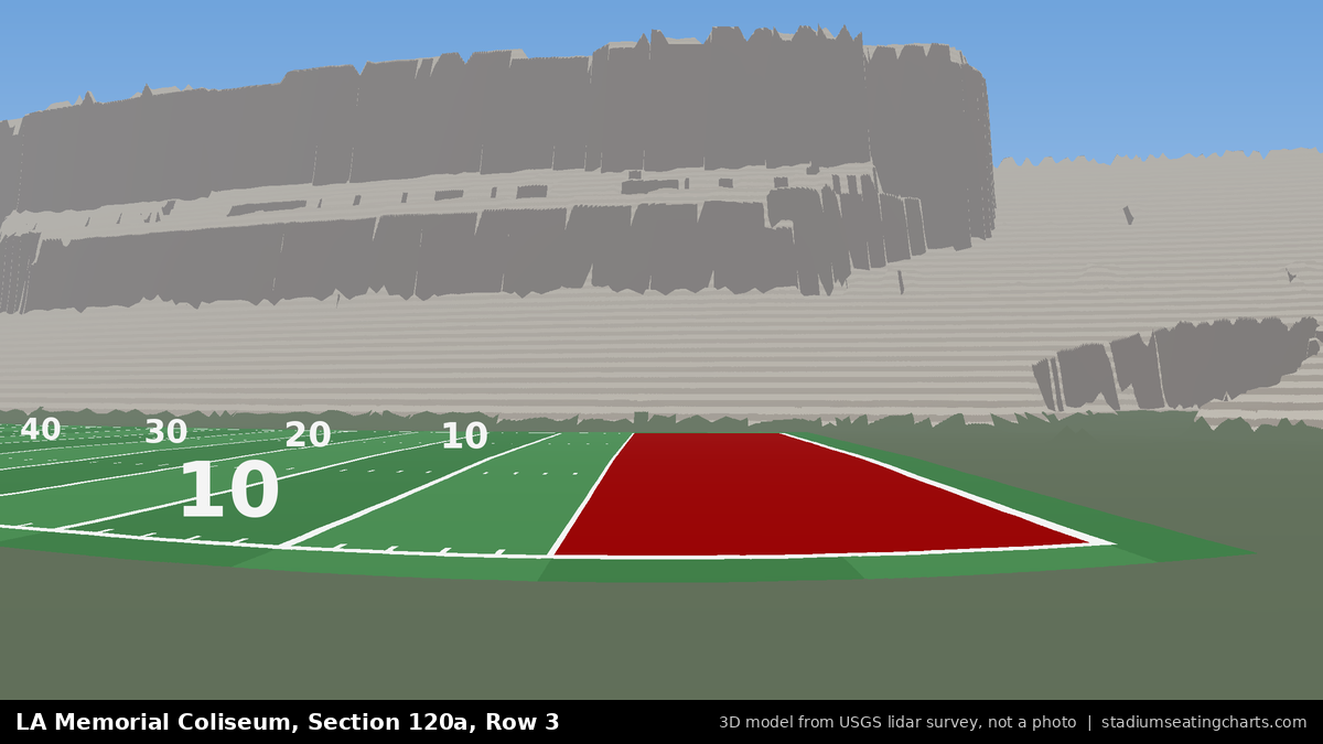 View from LA Memorial Coliseum Section 120A, Row 3, looking toward the field