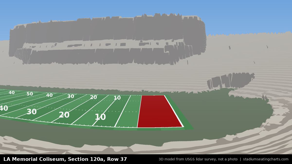 View from LA Memorial Coliseum Section 120A, Row 37, looking toward the field