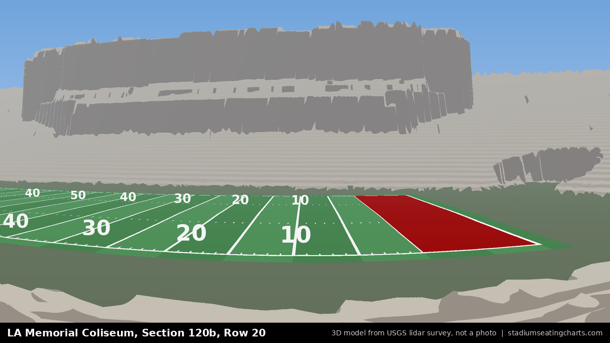 View from LA Memorial Coliseum Section 120B, Row 20, looking toward the field