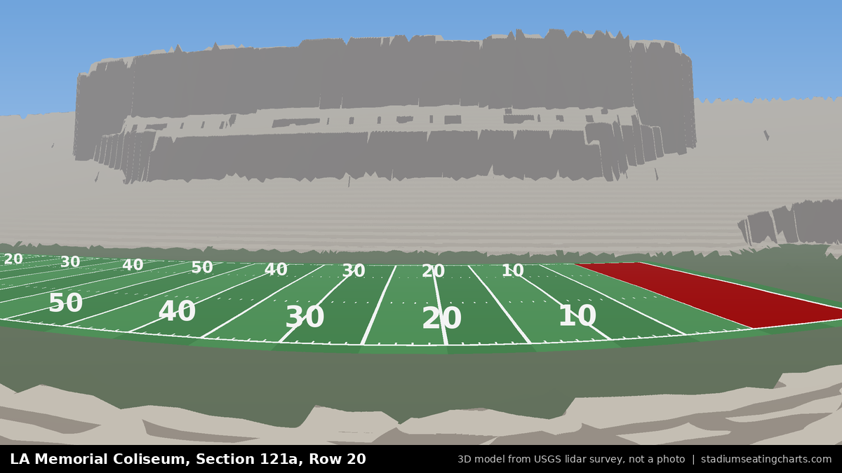 View from LA Memorial Coliseum Section 121A, Row 20, looking toward the field