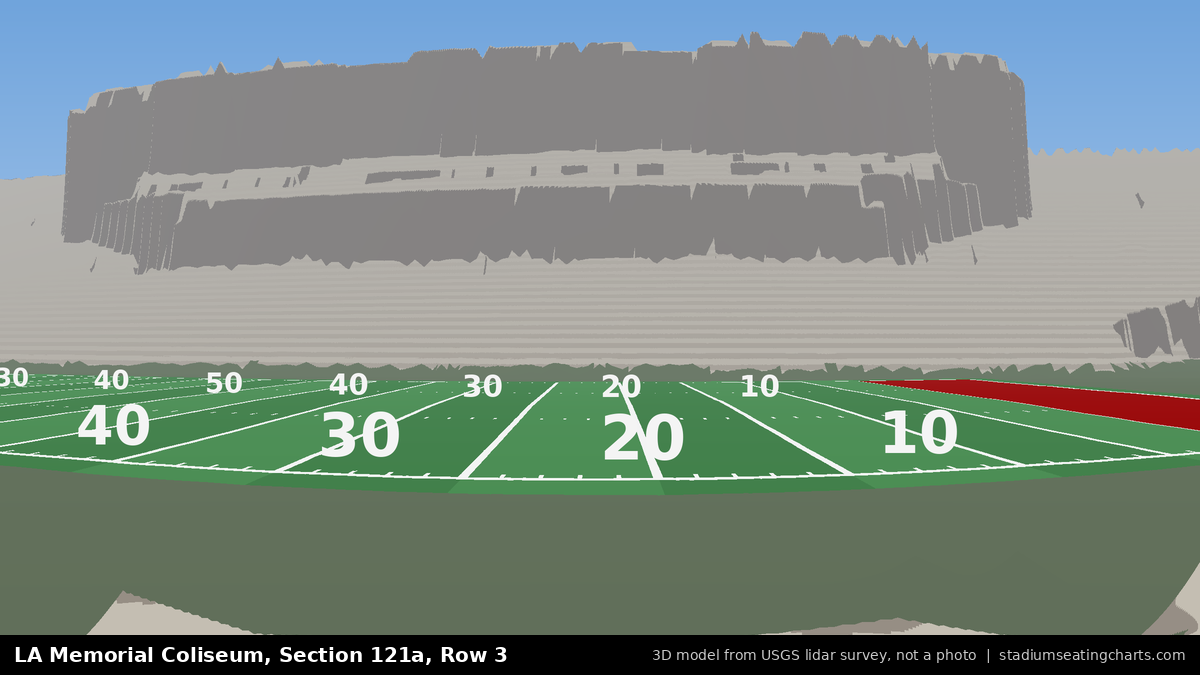 View from LA Memorial Coliseum Section 121A, Row 3, looking toward the field