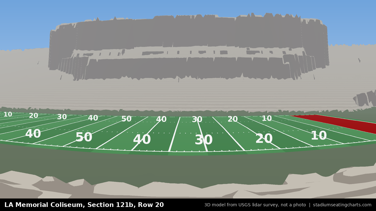View from LA Memorial Coliseum Section 121B, Row 20, looking toward the field