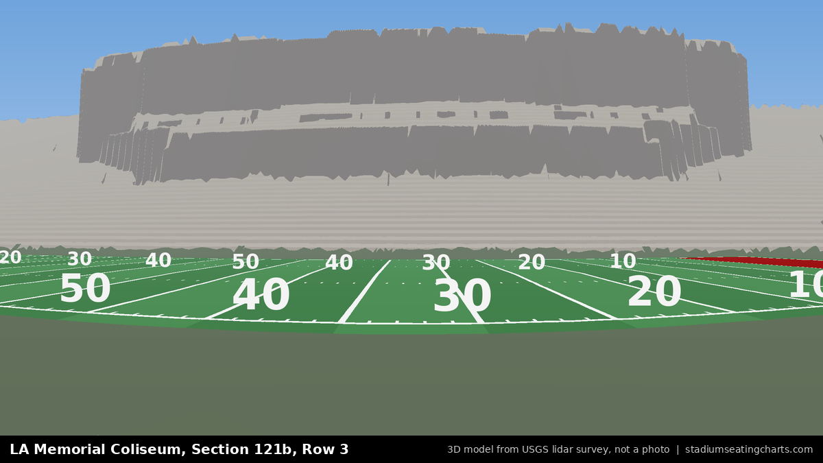 View from LA Memorial Coliseum Section 121B, Row 3, looking toward the field