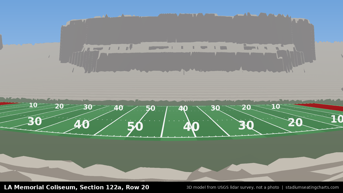 View from LA Memorial Coliseum Section 122A, Row 20, looking toward the field