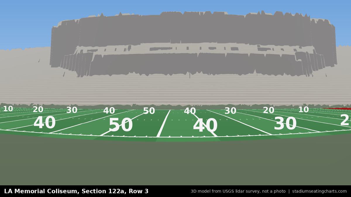 View from LA Memorial Coliseum Section 122A, Row 3, looking toward the field