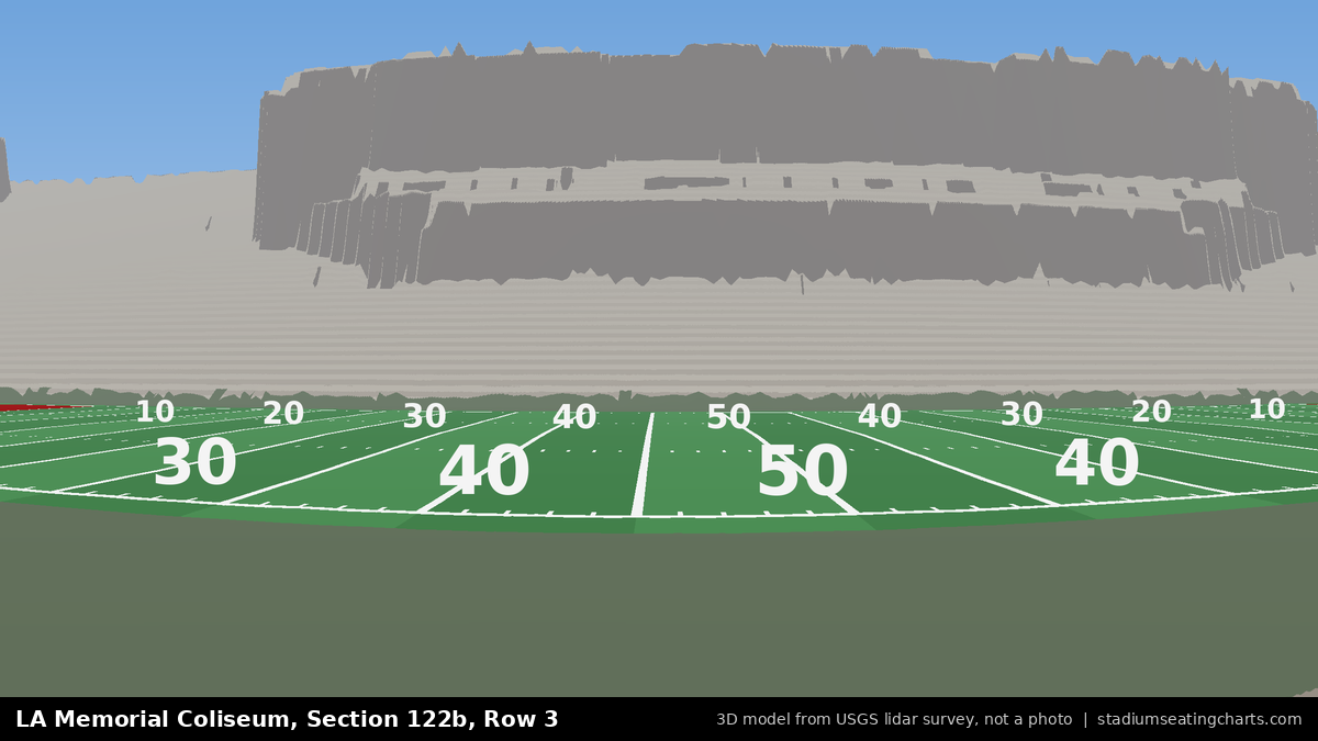 View from LA Memorial Coliseum Section 122B, Row 3, looking toward the field