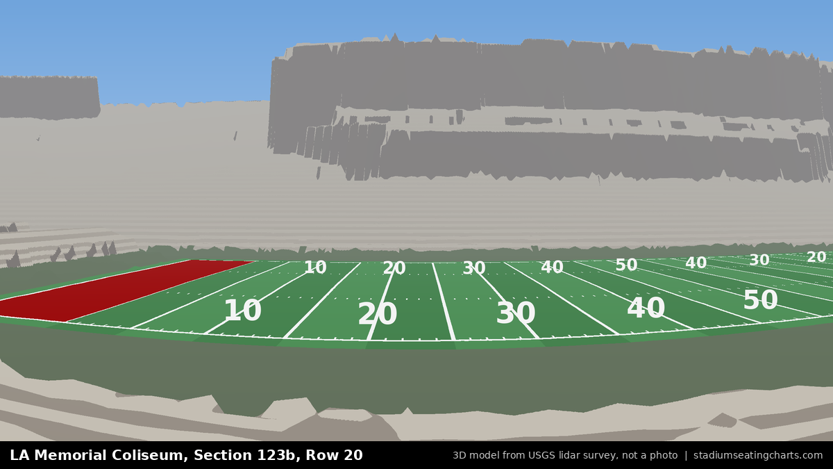 View from LA Memorial Coliseum Section 123B, Row 20, looking toward the field