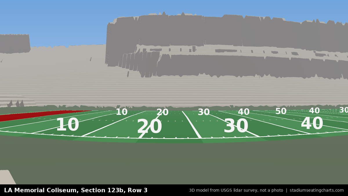 View from LA Memorial Coliseum Section 123B, Row 3, looking toward the field