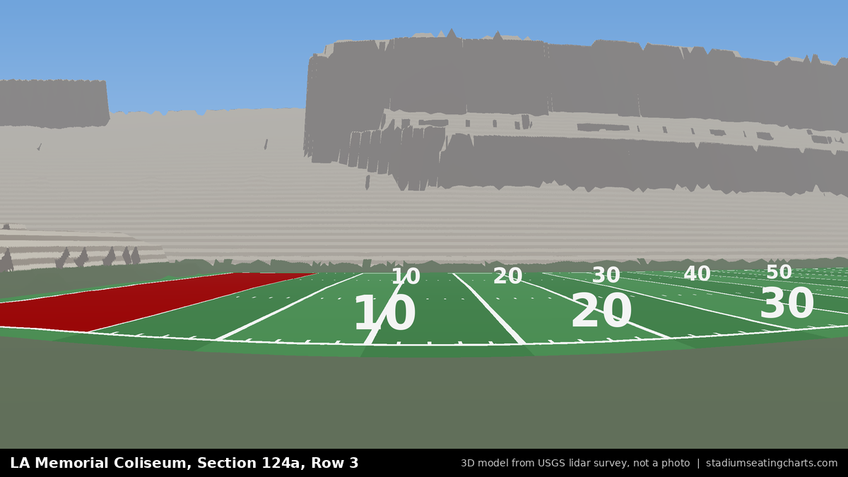 View from LA Memorial Coliseum Section 124A, Row 3, looking toward the field