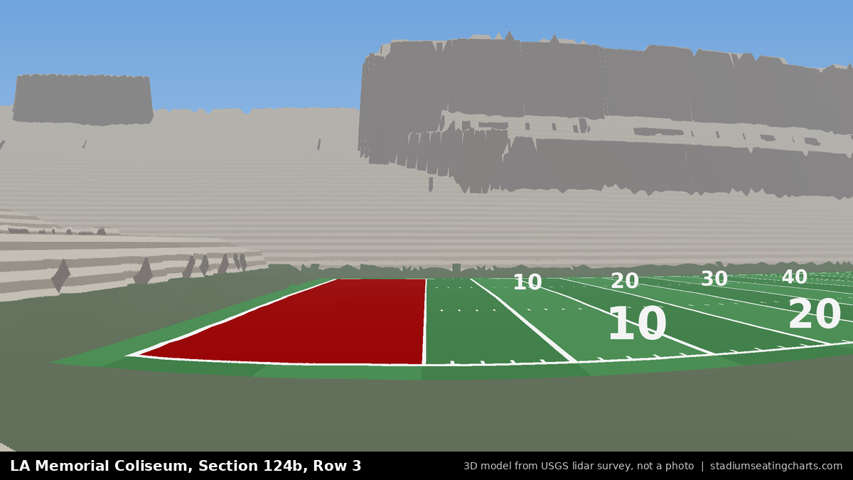 View from LA Memorial Coliseum Section 124B, Row 3, looking toward the field