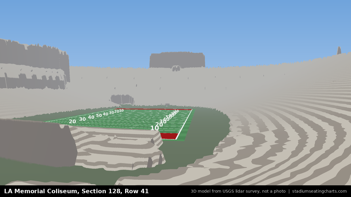 View from LA Memorial Coliseum Section 128, Row 41, looking toward the field