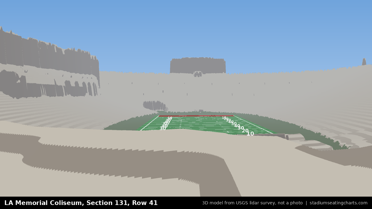 View from LA Memorial Coliseum Section 131, Row 41, looking toward the field