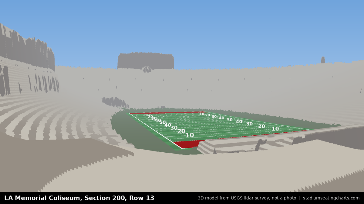 View from LA Memorial Coliseum Section 200, Row 13, looking toward the field