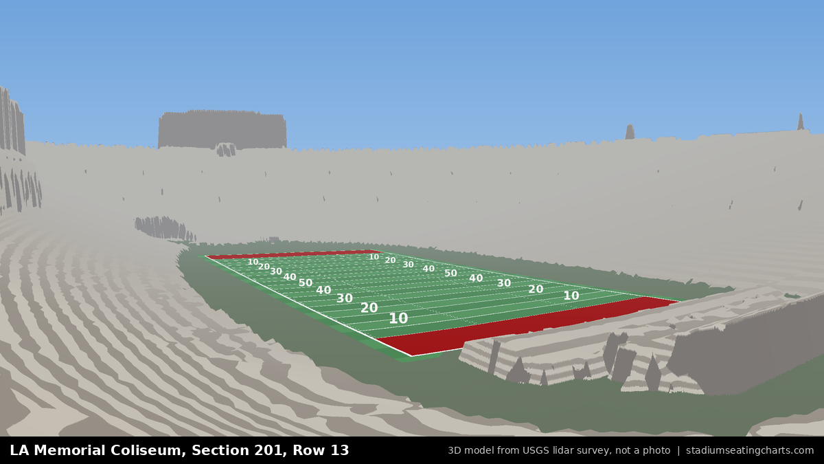 View from LA Memorial Coliseum Section 201, Row 13, looking toward the field