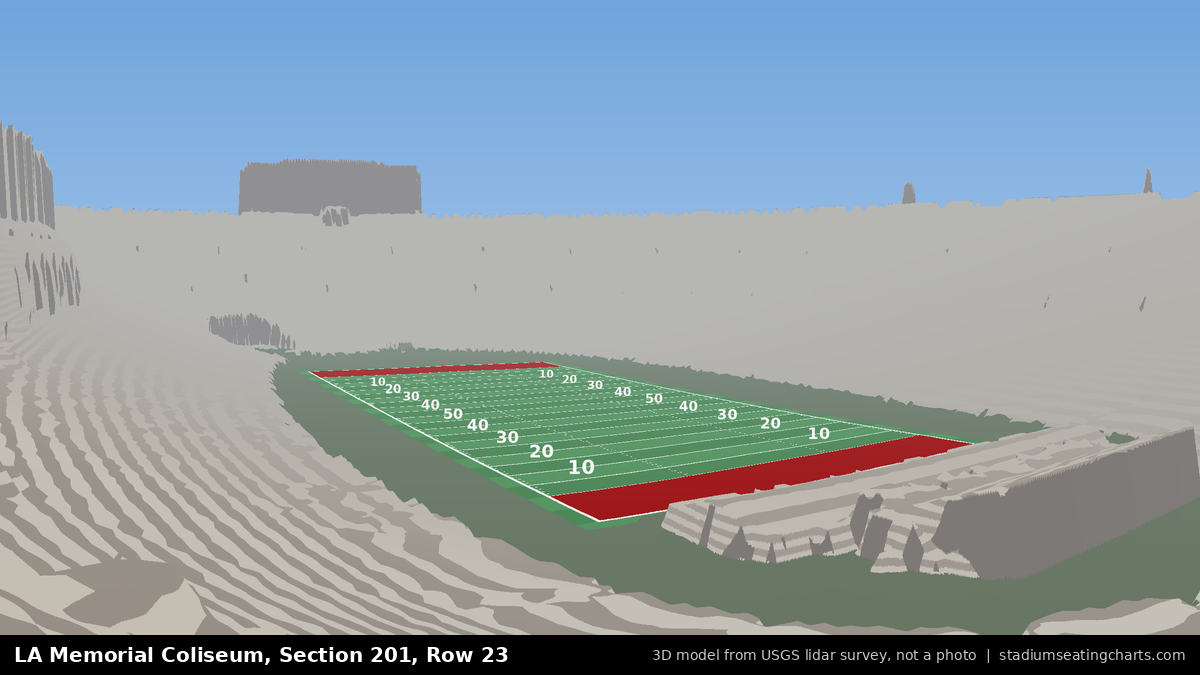 View from LA Memorial Coliseum Section 201, Row 23, looking toward the field