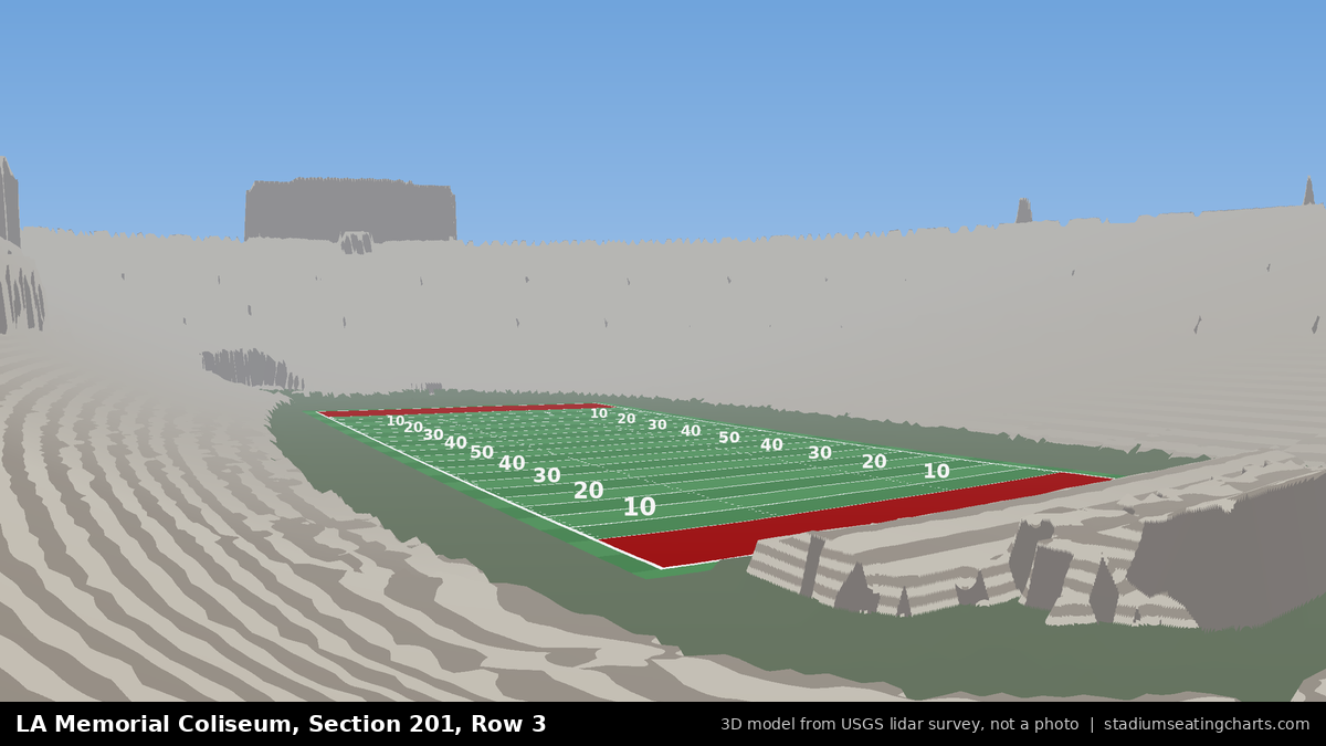 View from LA Memorial Coliseum Section 201, Row 3, looking toward the field