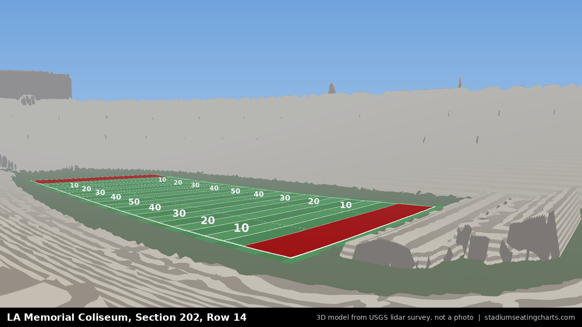 View from LA Memorial Coliseum Section 202, Row 14, looking toward the field
