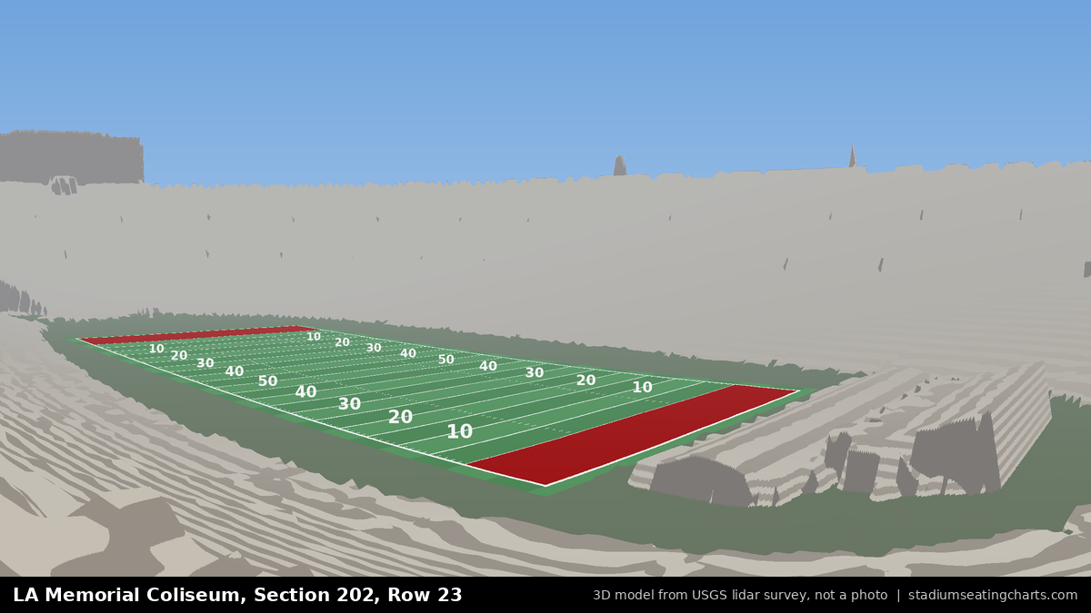 View from LA Memorial Coliseum Section 202, Row 23, looking toward the field