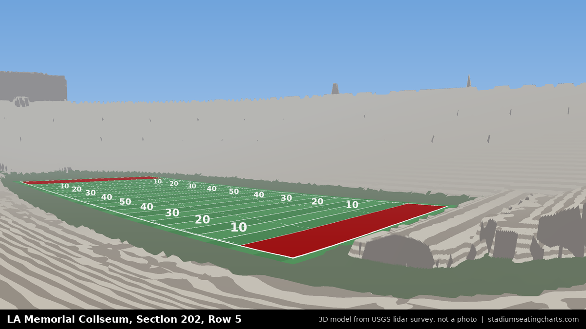 View from LA Memorial Coliseum Section 202, Row 5, looking toward the field