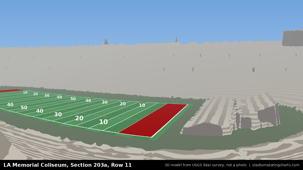 View from LA Memorial Coliseum Section 203A, Row 11, looking toward the field