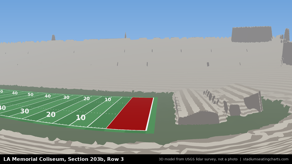 View from LA Memorial Coliseum Section 203B, Row 3, looking toward the field
