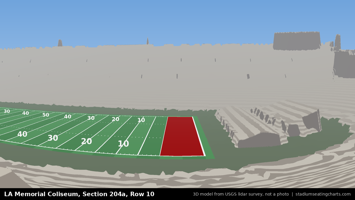 View from LA Memorial Coliseum Section 204A, Row 10, looking toward the field