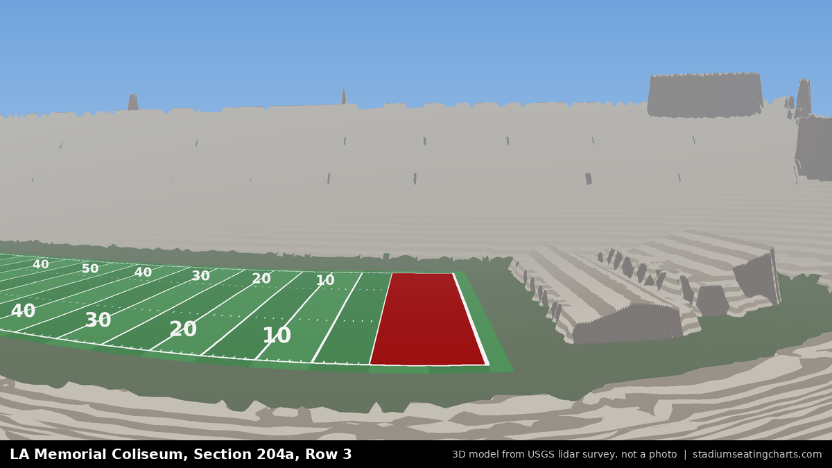 View from LA Memorial Coliseum Section 204A, Row 3, looking toward the field