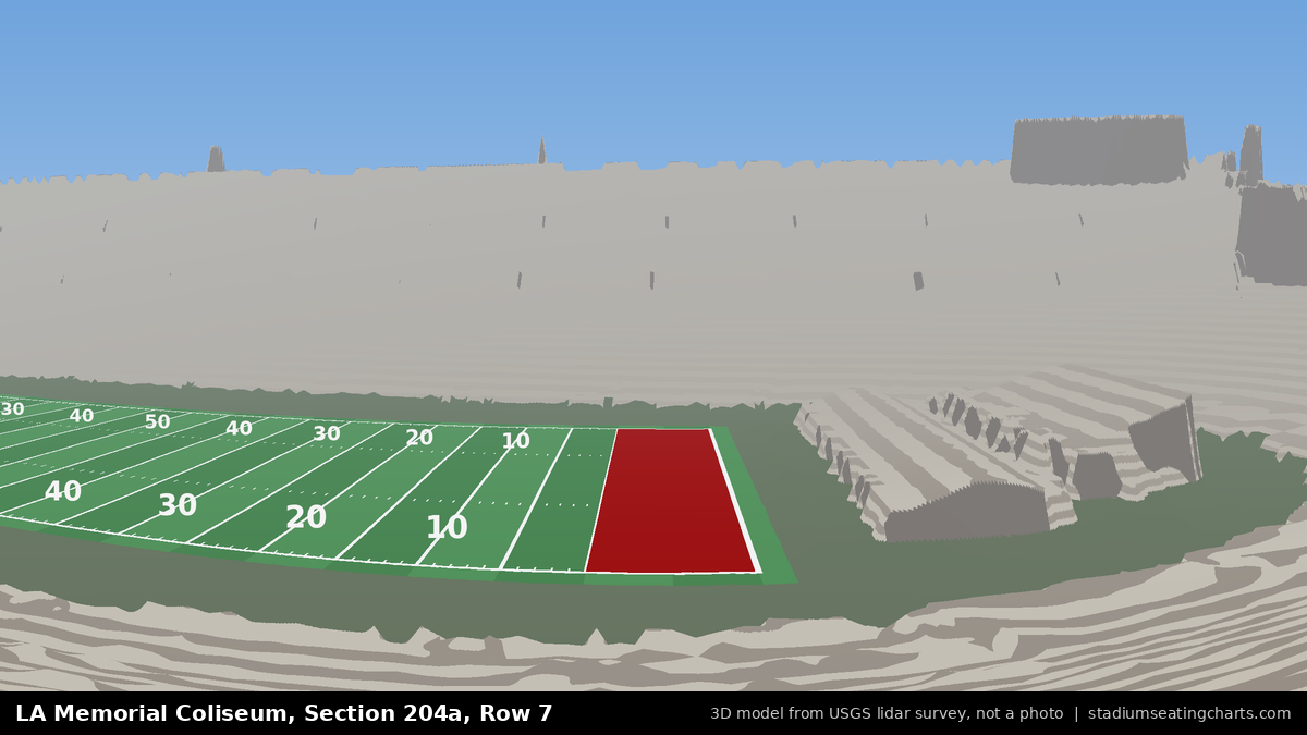 View from LA Memorial Coliseum Section 204A, Row 7, looking toward the field