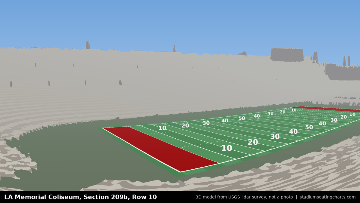 View from LA Memorial Coliseum Section 209B, Row 10, looking toward the field