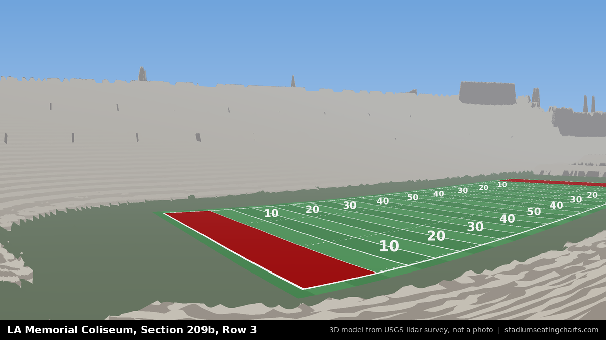 View from LA Memorial Coliseum Section 209B, Row 3, looking toward the field