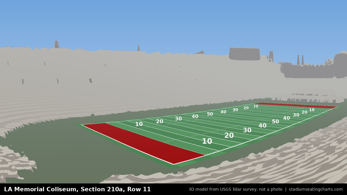 View from LA Memorial Coliseum Section 210A, Row 11, looking toward the field