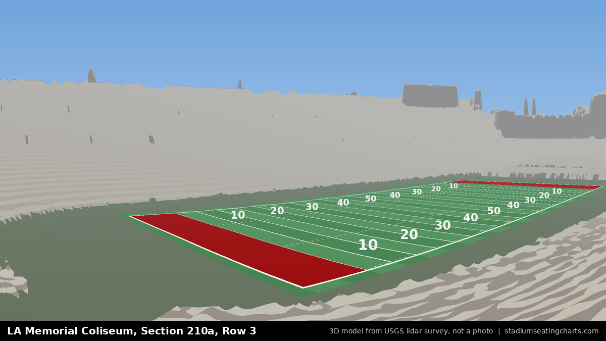 View from LA Memorial Coliseum Section 210A, Row 3, looking toward the field
