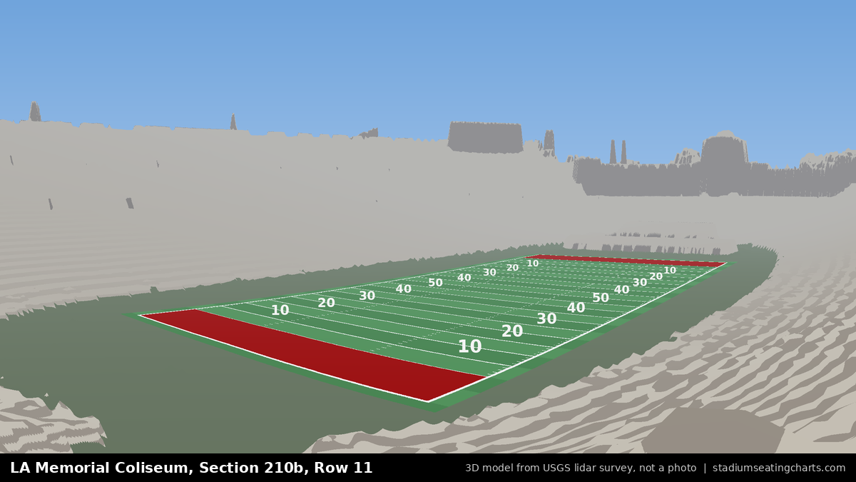 View from LA Memorial Coliseum Section 210B, Row 11, looking toward the field