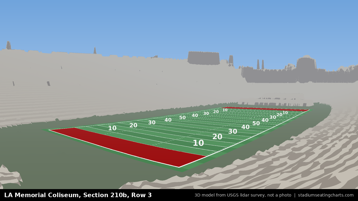 View from LA Memorial Coliseum Section 210B, Row 3, looking toward the field