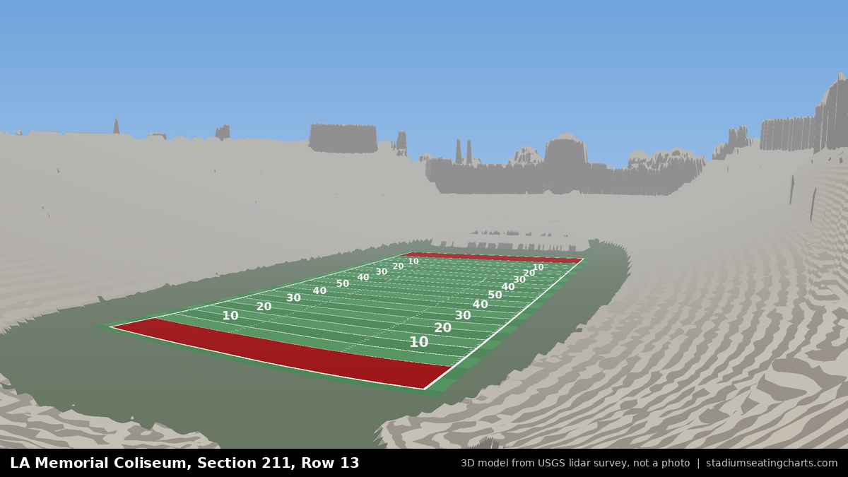 View from LA Memorial Coliseum Section 211, Row 13, looking toward the field