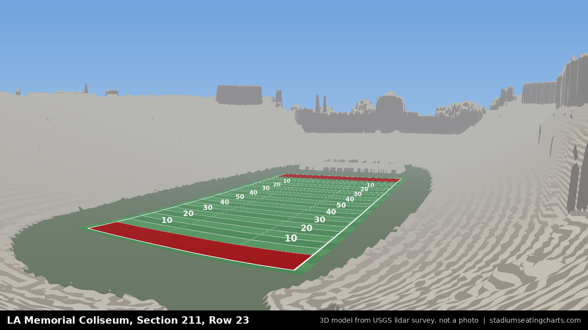 View from LA Memorial Coliseum Section 211, Row 23, looking toward the field