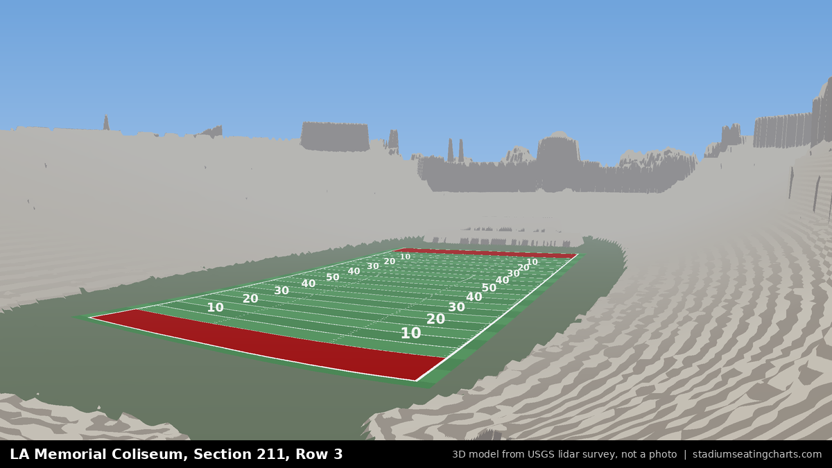View from LA Memorial Coliseum Section 211, Row 3, looking toward the field