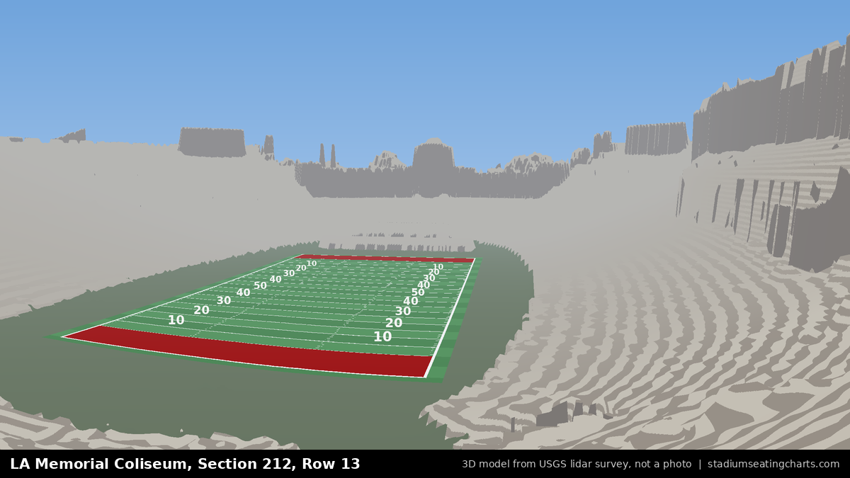 View from LA Memorial Coliseum Section 212, Row 13, looking toward the field