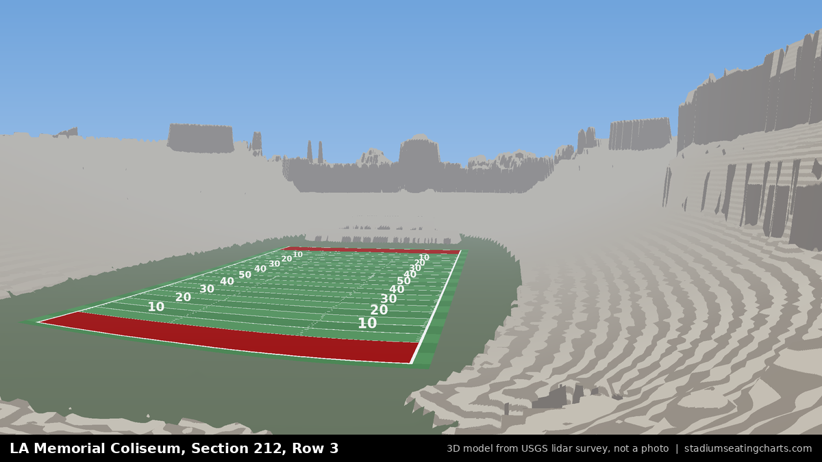 View from LA Memorial Coliseum Section 212, Row 3, looking toward the field