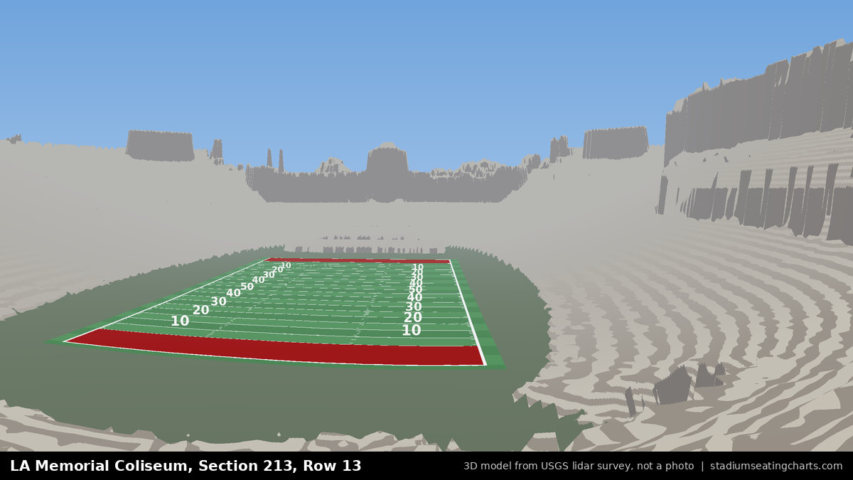 View from LA Memorial Coliseum Section 213, Row 13, looking toward the field