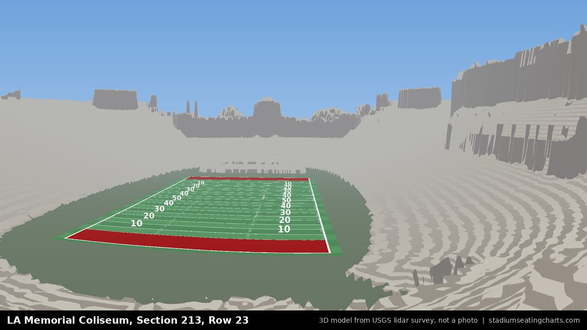View from LA Memorial Coliseum Section 213, Row 23, looking toward the field