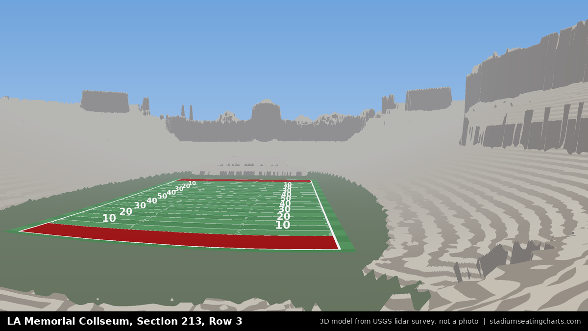View from LA Memorial Coliseum Section 213, Row 3, looking toward the field