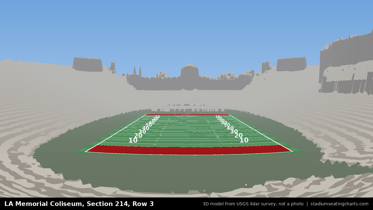View from LA Memorial Coliseum Section 214, Row 3, looking toward the field