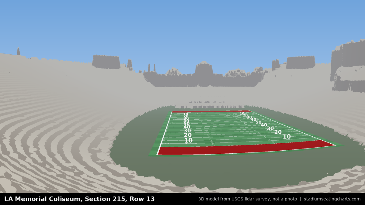 View from LA Memorial Coliseum Section 215, Row 13, looking toward the field